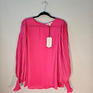 Vine & Love Hot Pink Long Sleeve Blouse Cuffed- Women's Medium